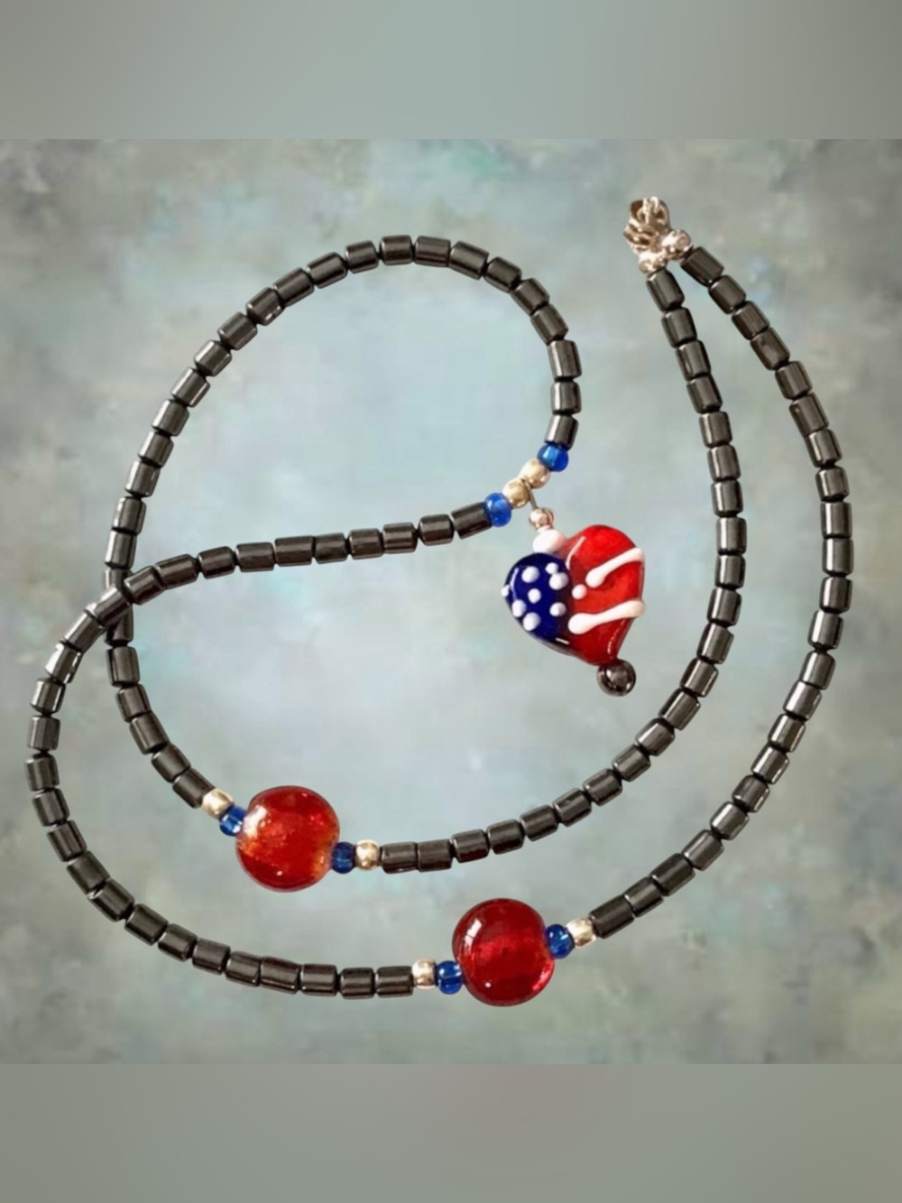 Handmade Necklace Hemalyke With Patriotic Heart